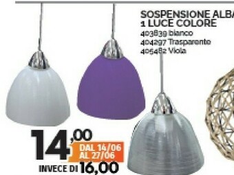 Orizzonte Sospensione Alba 1 Luce Colore offerta
