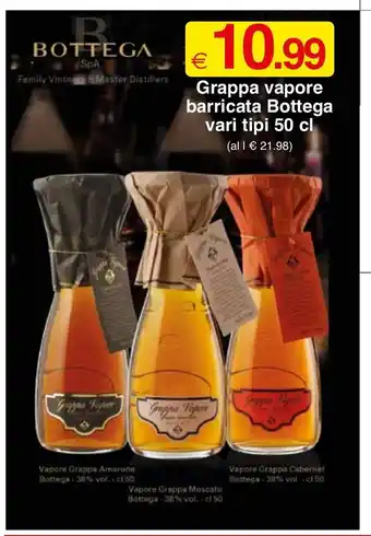 Grappa vapore barricata Bottega vari tipi 50 cl