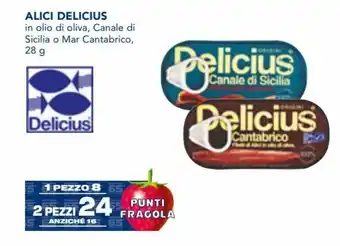 Esselunga Alici Delicius in olia di oliva, Canale di Sicilia o Mar Cantabrico 28 g offerta