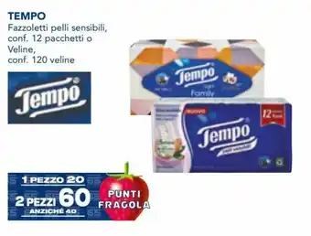 Esselunga Tempo Fazzoletti pelli sensibili, conf. 12 pacchetti o Veline conf. 120 veline offerta