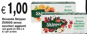 èccoMI Zuegg Bevande Skipper senza zuccheri aggiunti vari gusti ml 200 x 3 offerta