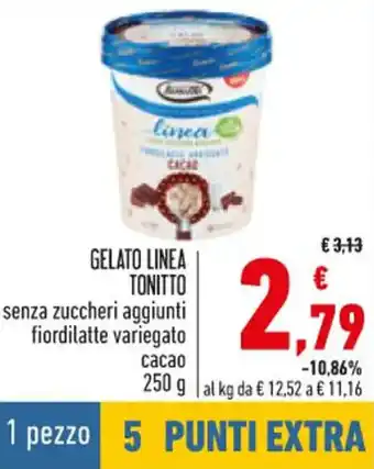 Conad Tonitto Gelato Linea senza zuccheri aggiunti fiordilatte variegato cacao 250 g offerta