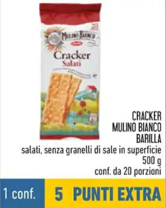 Conad Barilla Mulino Bianco Cracker salati, senza granelli di sale in superficie 500 g 20 porzioni offerta