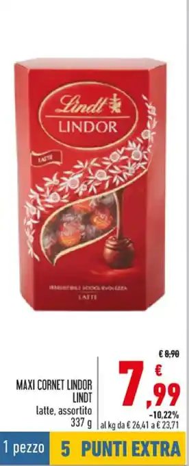 Conad Lindt Lindor Maxi Cornet latte, assortito 337 g offerta