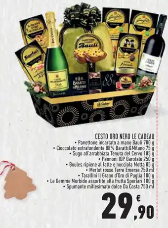 Cesto Oro Nero Le Cadeau Panettone incartato a mano Bauli 700 g