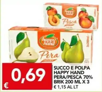 TuoDi Happy Hand Pera/Pesca 70% Succo e Polpa Brik 200ml x 3 offerta