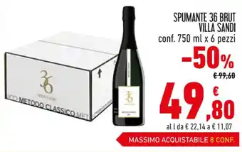 Conad Villa Sandi Spumante 36 Brut conf. 750 ml x 6 pezzi offerta