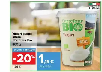Carrefour Iper Yogurt bianco intero carrefour bio 400g offerta