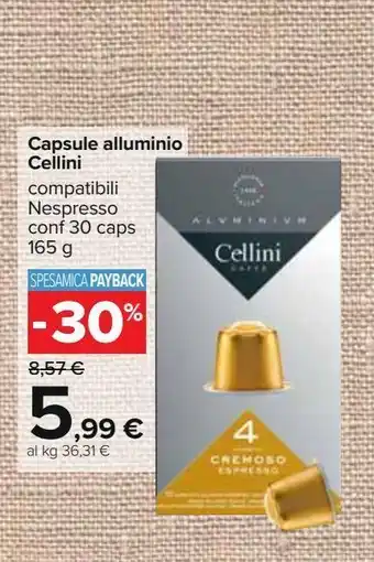 Carrefour Iper Capsule alluminio cellini compatibili nespresso 30 caps 165g offerta