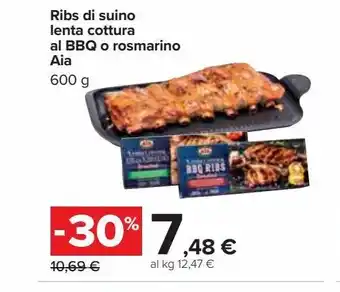 Carrefour Iper Ribs di suino lenta cottura al bbq o rosmarino aia 600g offerta
