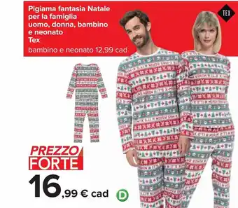 Carrefour Iper Pigiama fantasia natale per la famiglia uomo, donna, bambino e neonato tex offerta