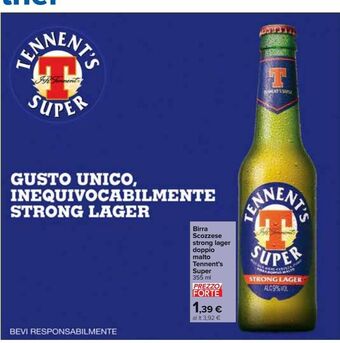 Carrefour Iper Birra scozzese strong lager doppio malto tennent's super 355 ml offerta
