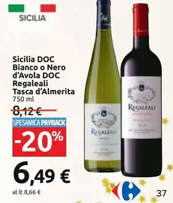 Carrefour Iper Sicilia doc bianco o nero d'avola doc regaleali tasca d'almerita offerta