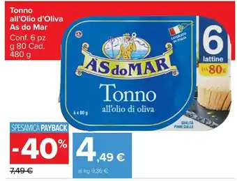 Carrefour Market Tonno all'olio d'oliva às do mar offerta