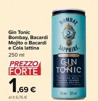 Carrefour Market Gin tonic bombay, bacardi mojito o bacardi e cola lattina offerta