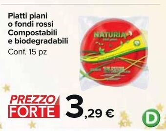 Carrefour Market Piatti piani o fondi rossi compostabili e biodegradabili offerta