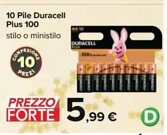 Carrefour Market 10 pile duracell plus 100 offerta