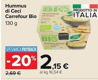 Carrefour Market Hummus di ceci carrefour bio offerta