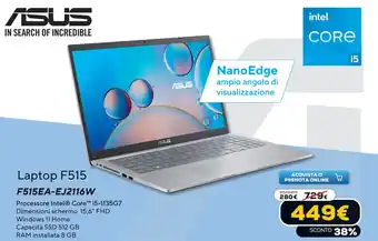 Euronics Asus Laptop F515 F515EA-EJ2116W offerta