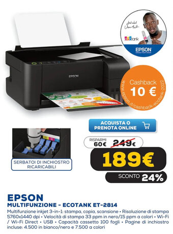 Euronics Epson Multifunzione - Ecotank ET-2814 offerta