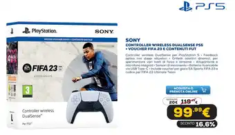 Euronics Sony Controller Wireless Dualsense PS5 + Voucher Fifa 23 e Contenuti Fut offerta