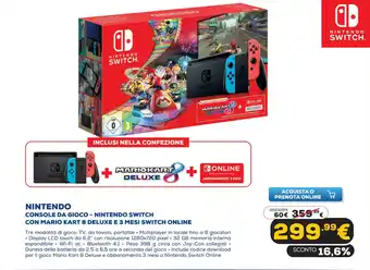 Euronics Nintendo Console da Gioco - Nintendo Switch con Mario Kart 8 Deluxe e 3 Mesi Switch Online offerta