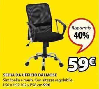 JYSK Sedia da Ufficio Dalmose L56 x H92-102 x P58 cm offerta