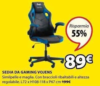 JYSK Sedia da Gaming Vojens L72 x H108-118 x P67 cm offerta