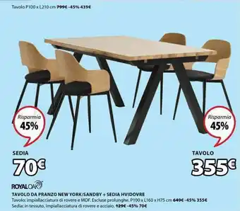 JYSK Royal Oak Tavolo da Pranzo New York/Sandby P100 x L160 x H75 cm offerta