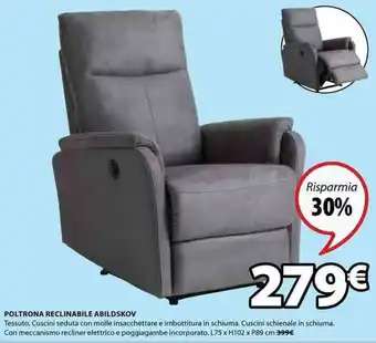 JYSK Poltrona Reclinabile Abildskov L75 x H102 x P89 cm offerta