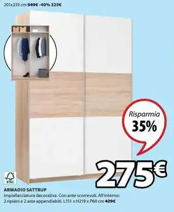 JYSK Armadio Sattrup L151 x H219 x P60 cm offerta