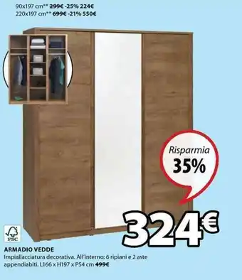 JYSK Armadio Vedde L166 x H197 x P54 cm offerta