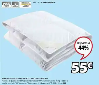 JYSK Piumino Fresco in Piumino d'Anatra Lendjell 155x220 cm offerta