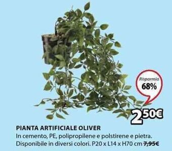 JYSK Pianta Artificiale Oliver P20 x L14 x H70 cm offerta