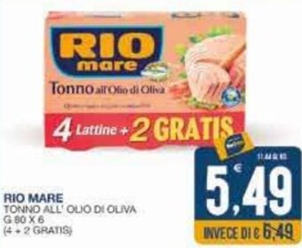 SeBón Supermercati Rio Mare Tonno All'Olio di Oliva g 80 x 6 offerta