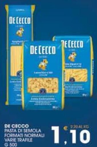SeBón Supermercati De Cecco Pasta Di Semola Formati Normali Varie Trafile g 500 offerta
