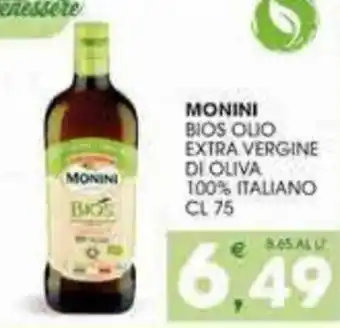 SeBón Supermercati Monini Bios Olio Extra Vergine Di Oliva 100% Italiano cl 75 offerta