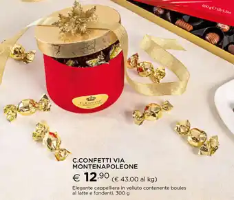 Esselunga C.Confetti Via Montenapoleone Elegante cappelliera in velluto contenente boules al latte e fondenti 300 g offerta