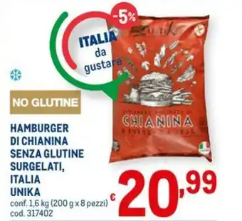 Metro Italia Unika Hamburger di Chianina Senza Glutine Surgelati 1,6kg offerta