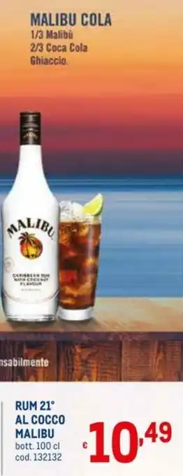 Metro Malibu Rum 21° Al Cocco 100cl offerta