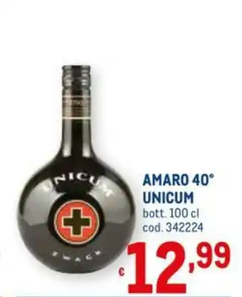 Metro Unicum Amaro 40° 100cl offerta