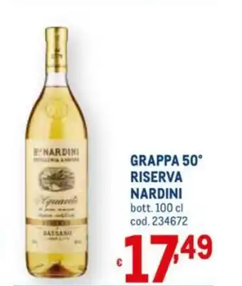 Metro Nardini Grappa 50° Riserva 100cl offerta