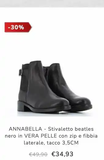 Stivaletto beatles nero in vera pelle con zip e fibbia laterale tacco 3.5cm