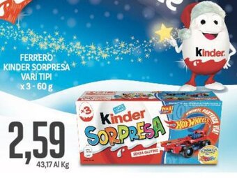 Supermercati Piccolo Ferrero Kinder Sorpresa Vari Tipi x 3 - 60 g offerta