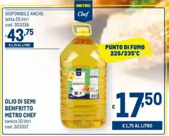 Metro Metro Chef Olio di Semi Benfritto 10lt offerta