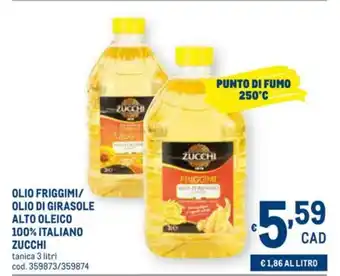 Metro Zucchi Olio Friggimi/Olio di Girasole Alto Oleico 100% Italiano 3 litri offerta