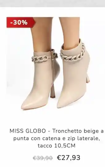 Globo Moda Miss globo tronchetto beige a punta con catena e zip laterale tacco 10.5cm offerta
