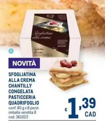 Sfogliatina Alla Crema Chantilly Congelata Pasticceria Quadrifoglio 80g x 8 pezzi
