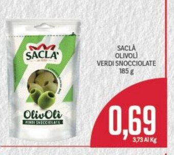 Supermercati Piccolo Sacla Olivoli Verdi Snocciolate 185 g offerta