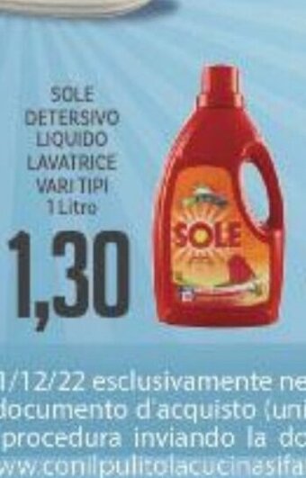 Supermercati Piccolo Sole Detersivo Liquido Lavatrice Vari Tipi 1 Litro offerta
